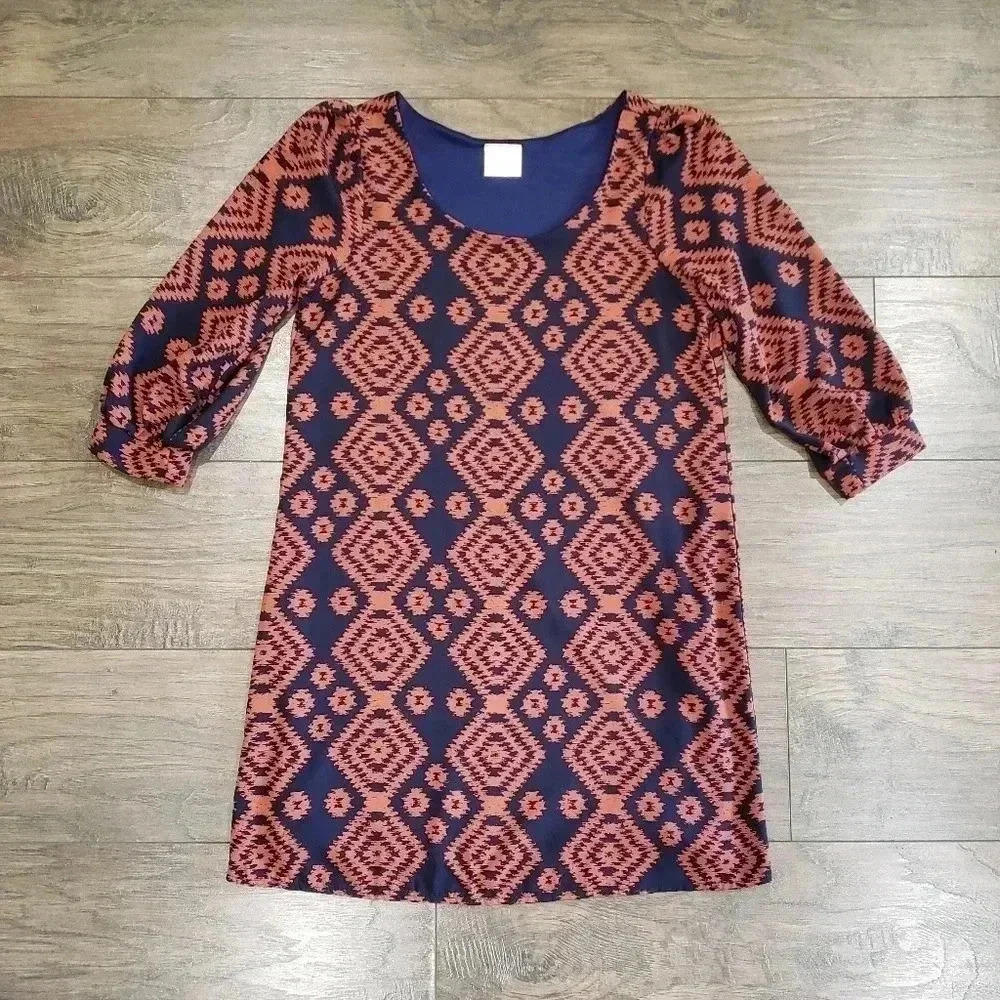 Lita Geometric Design Half Sleeve Shift Dress Size Small
